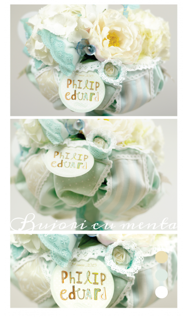 Lumanare de botez unisex cu bujori si jucarii, 65x4 cm, Menta cu bujori 1